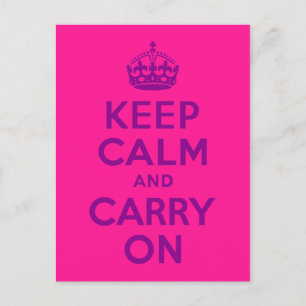 Cartão Postal Rosa Profundo Keep Calm e Continue