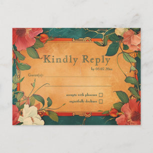 Cartão Postal 🌹 Rosa Romance: Art Nouveau Splendor