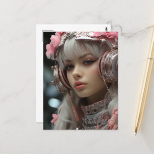 Cartão Postal Rosa Rosa Rosa Sci Fi Steampunk Girl
