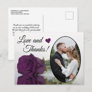 Cartão Postal Rosa Roxa Elegante Casamento Amor & Agradecimento