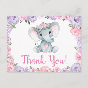 Cartão postal rosa roxo Elefante Agradecido Rosas 