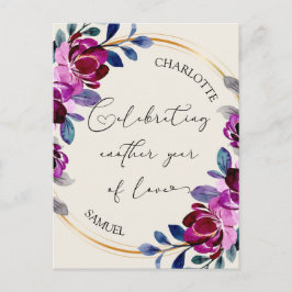 Cartão Postal Rosa Roxo Floral Celebrar Amor Aniversário