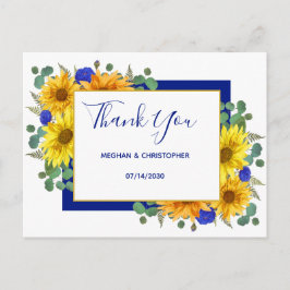 Cartão Postal Rosa Rustic Sunflower Chic Casamento Obrigado