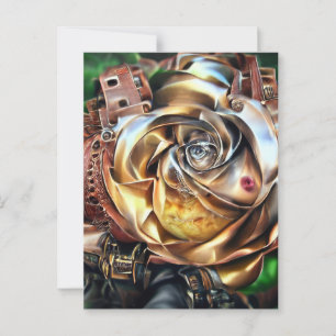 Cartão Postal Rosa Steampunk com Face Surreal - Flor Mecânico