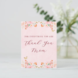 Cartão Postal Rosa Suave Elegante Floral Agradecimento Dia das M