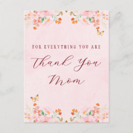 Cartão Postal Rosa Suave Elegante Floral Agradecimento Dia das M