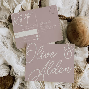 Cartão Postal Rosa Taupe Script Watermark RSVP