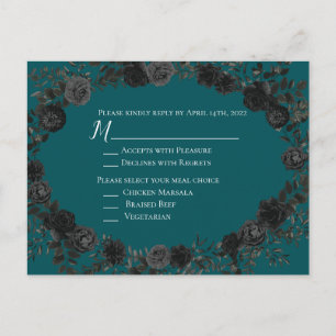 Cartão Postal Rosa Teal Preto Gótico Casamento Elegante