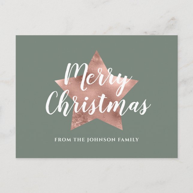 Cartão Postal Rosa Verde da Sage Moderna Estrela Dourada Feliz N (Frente)