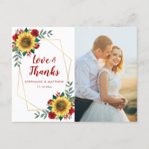 Cartão Postal Rosa vermelha de girassol Foto geométrica Obrigado