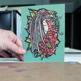 Cartão Postal Rosa vermelha Dragon Art