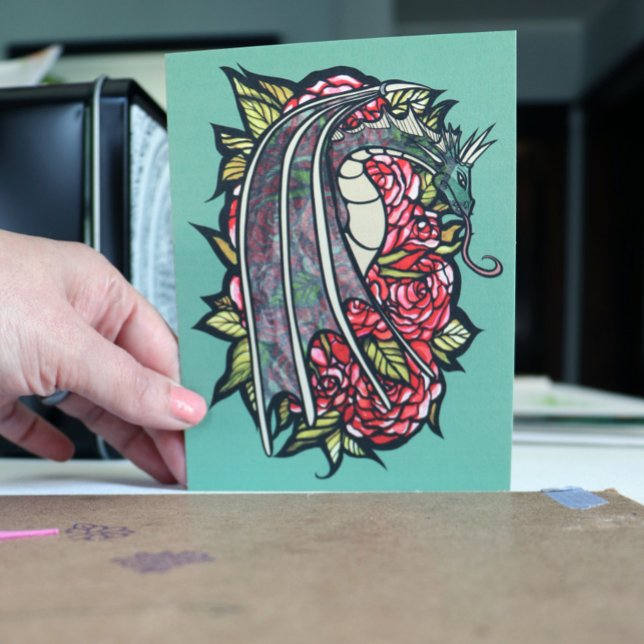 Cartão Postal Rosa vermelha Dragon Art (Criador carregado)