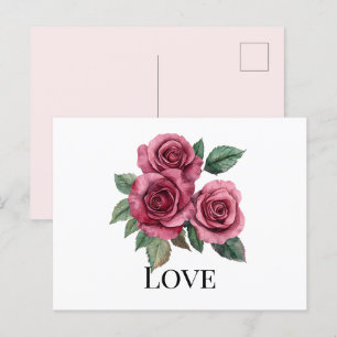 Cartão Postal Rosa vermelha Floral Love