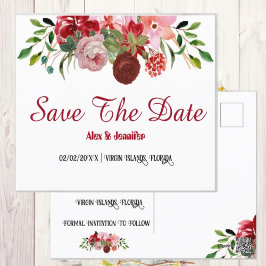 Cartão Postal Rosa vermelha Floral Rustic Salve o Anúncio de Dat