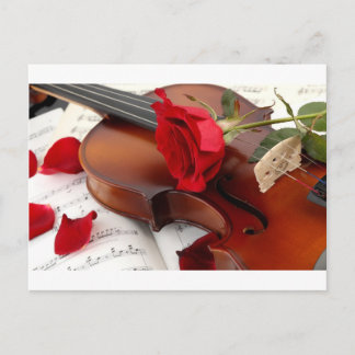 Cartão Postal rosa vermelha Petals Violino