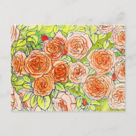 Cartão Postal Rosa vermelha, Rosa do Jardim Verde, Desenho Flora