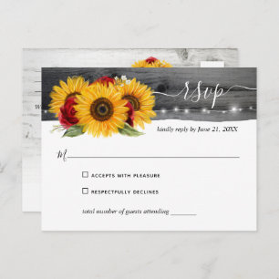 Cartão Postal Rosa vermelha Rustic Watercolor RSVP — Casamento S