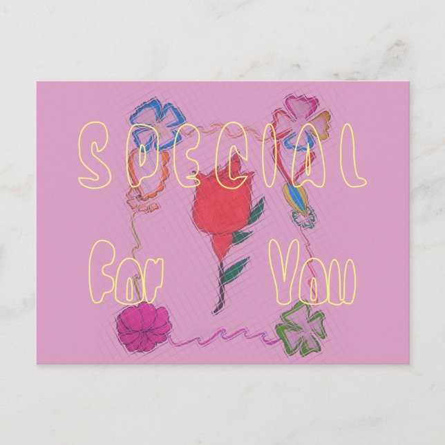 Cartão Postal Rosa Vermelha sobre Rosa: Impressão de Arte/Grátic (Frente)