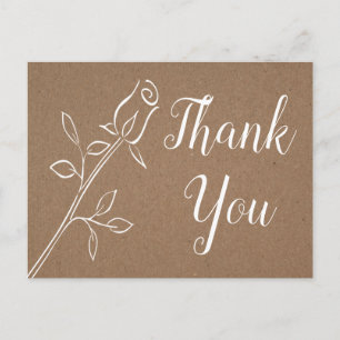 Cartão Postal Rosa Vintage Agradecimento Kraft Floral Rústico Ca