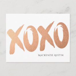 Cartão Postal Rosa XOXO Dourado | Chic Glam Modern Brushaft Love