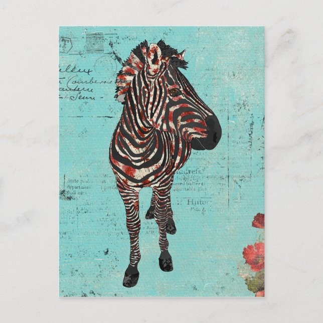 Cartão postal rosa Zebra Azul Grunge (Frente)