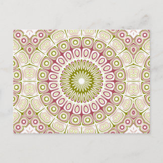Cartão Postal Rosado Rosa e Medalhões de Mandala Verde Oliva