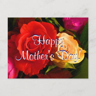 Cartão Postal Rosas Amarelas Vermelhas Felizes Dias de as mães
