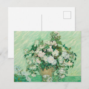 Cartão Postal Rosas Brancas de Van Gogh - Arte Floral Mint Vinta