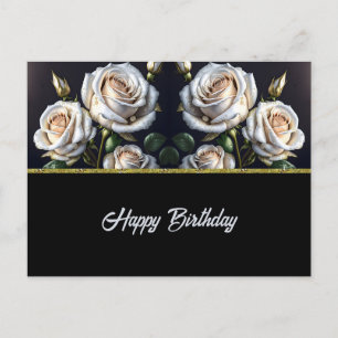 Cartão Postal Rosas brancas lindas com detalhes do ouro, elegant