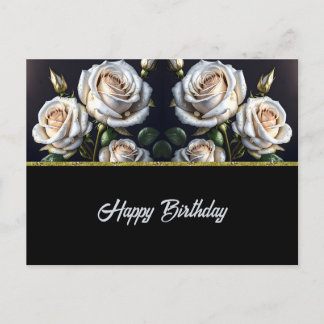 Cartão Postal Rosas brancas lindas com detalhes do ouro, elegant