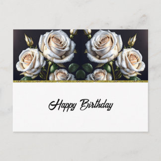 Cartão Postal Rosas brancas lindas com detalhes do ouro, elegant