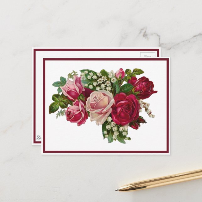 Cartão Postal Rosas clássicas vitorianas Romance Lírio do Vale (Frente/Verso In Situ)