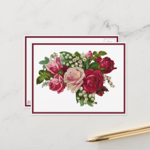 Cartão Postal Rosas clássicas vitorianas Romance Lírio do Vale
