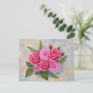 Cartão Postal Rosas com Dálias