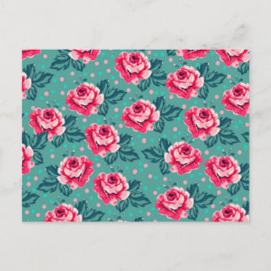 Cartão Postal Rosas Cor-de-Rosa Bonitas e Padrão de Bolinhas em