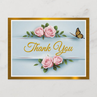 Cartão Postal Rosas Cor-de-Rosa Elegância Clássica, borboleta Ob