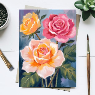 Cartão Postal Rosas da Primavera   Pintura em Aquarela Floral Fl