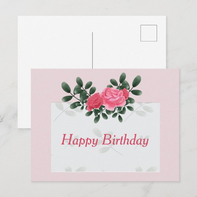 Cartão Postal Rosas de aniversário (Frente/Verso)