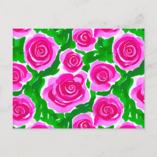 Cartão Postal Rosas de Aquarela Rosa Fuchsia
