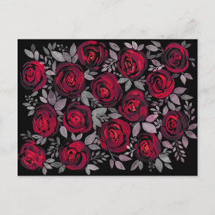 Cartão Postal Rosas de aquarelas, rosas vermelhas a preto