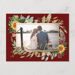 Cartão Postal Rosas de Borgonha do Orçamento Girassóis Obrigado 