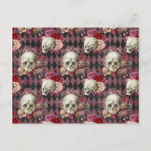 Cartão Postal Rosas de crânios e púrpura cor-de-rosa