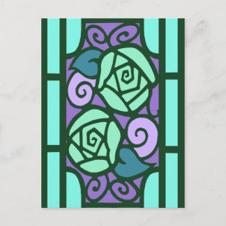 Cartão Postal Rosas de deco em Aqua e roxo