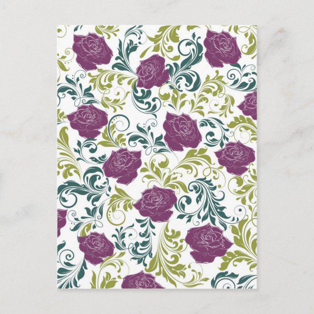 Cartão Postal Rosas de estilo retro roxo e branco Monograma de p (Frente)