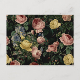 Cartão Postal Rosas de Flores Vintage e Padrão de Íris - Sonhos