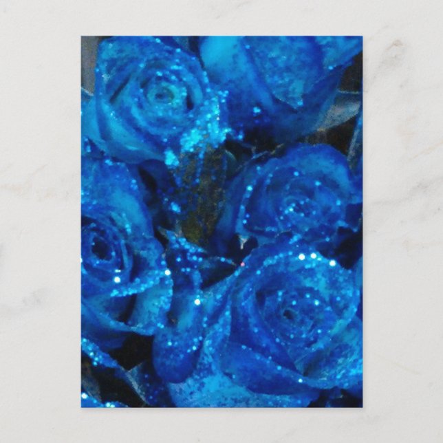 Cartão Postal Rosas de Glamor Azul com Amor Romântico (Frente)