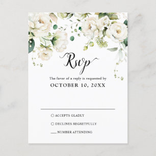 Cartão Postal Rosas de Ivory Brancos Casamento Botânico RSVP Pos