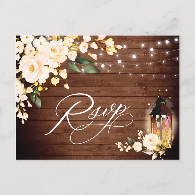 Cartão Postal Rosas de madeira e emboscada RSVP de Casamento com (Frente)