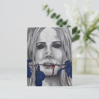 Cartão Postal Rosas de Sangue Mulher Vampira Retrato Arte Goth S