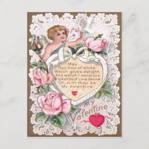 Cartão Postal Rosas do Cupido Rosa Pombo Coração Flecha